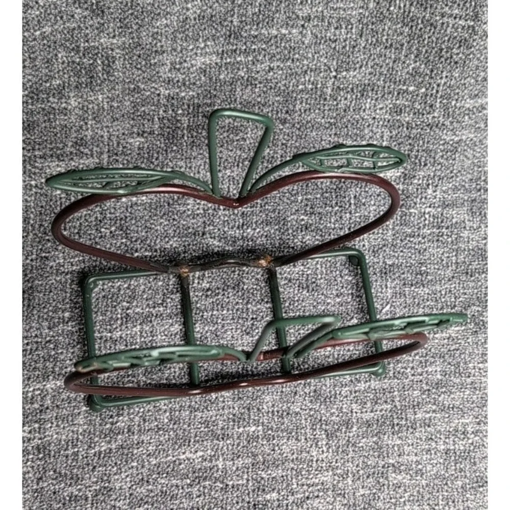 Vintage Wire Metal Apple Napkin Holder Red Green Kitchen Décor Letter Stand